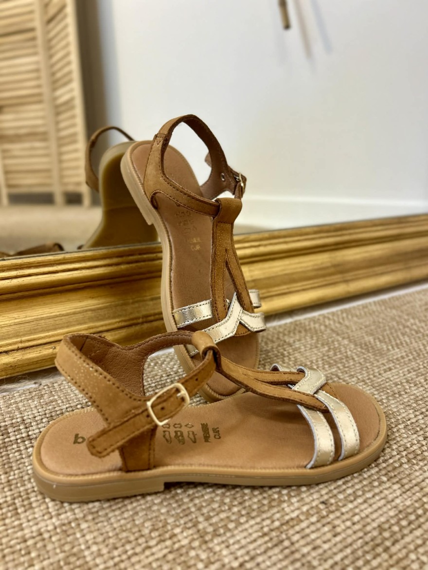Nu-pied Bellamy Jilou camel cuir fille doré confort | Marina & Paloma