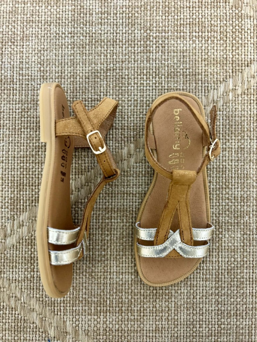 Nu-pied Bellamy Jilou camel cuir fille doré confort | Marina & Paloma