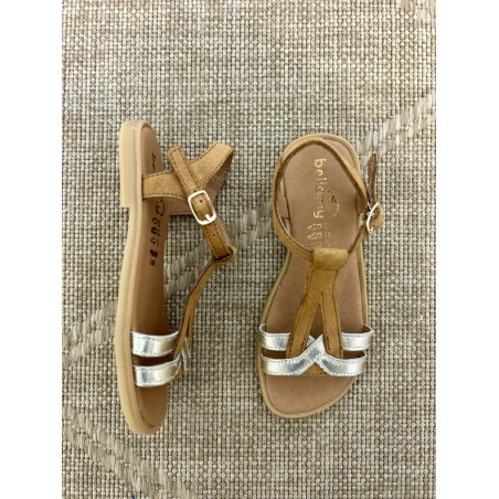 Nu-pied Bellamy Jilou camel cuir fille doré confort | Marina & Paloma