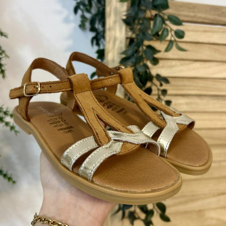 Nu-pied Bellamy Jilou camel cuir fille doré confort | Marina & Paloma