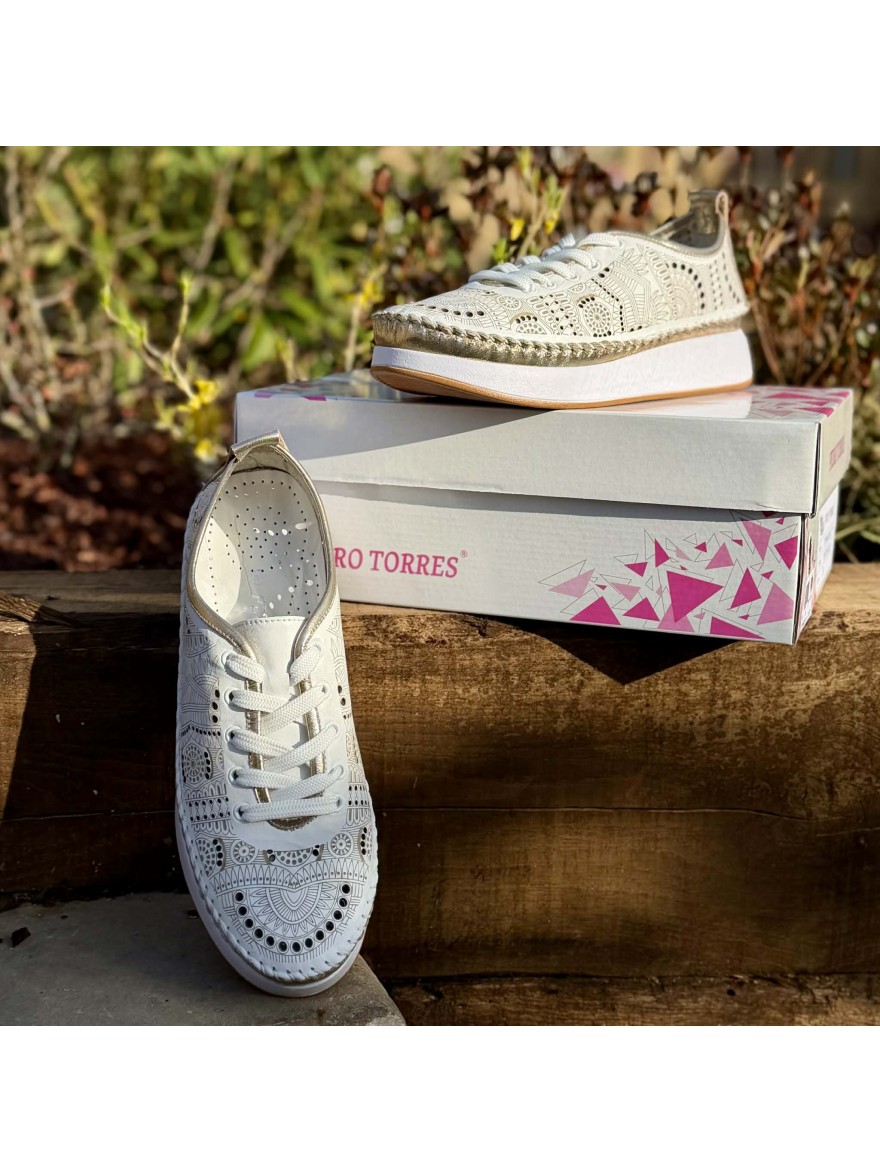 Basket Pedro Torres 109-MBON1 Cuir Blanc Détails Dorés | Marina & Paloma