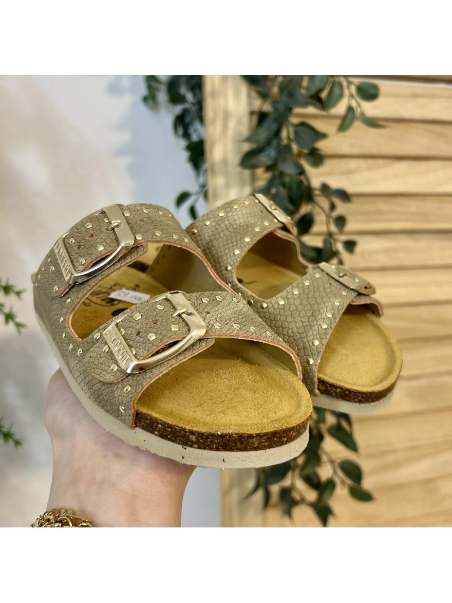 Mule Plakton Pluton cloutée taupe fille confort liège | Marina & Paloma
