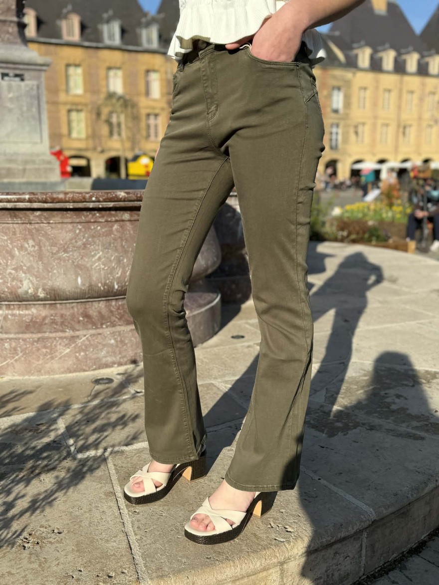Jean flare vert kaki Norfy | Marina & Paloma