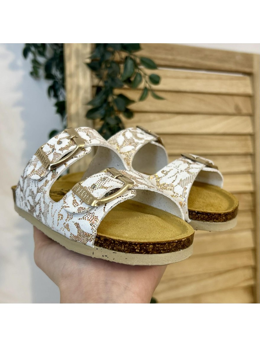 Mule Plakton Pluton blanche fille imprimé doré confort | Marina & Paloma