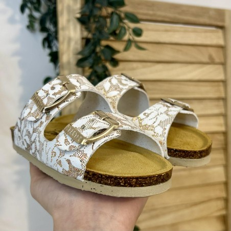 Mule Plakton Pluton blanche fille imprimé doré confort | Marina & Paloma