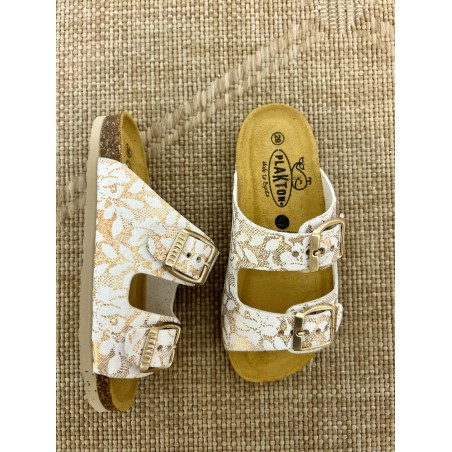Mule Plakton Pluton blanche fille imprimé doré confort | Marina & Paloma