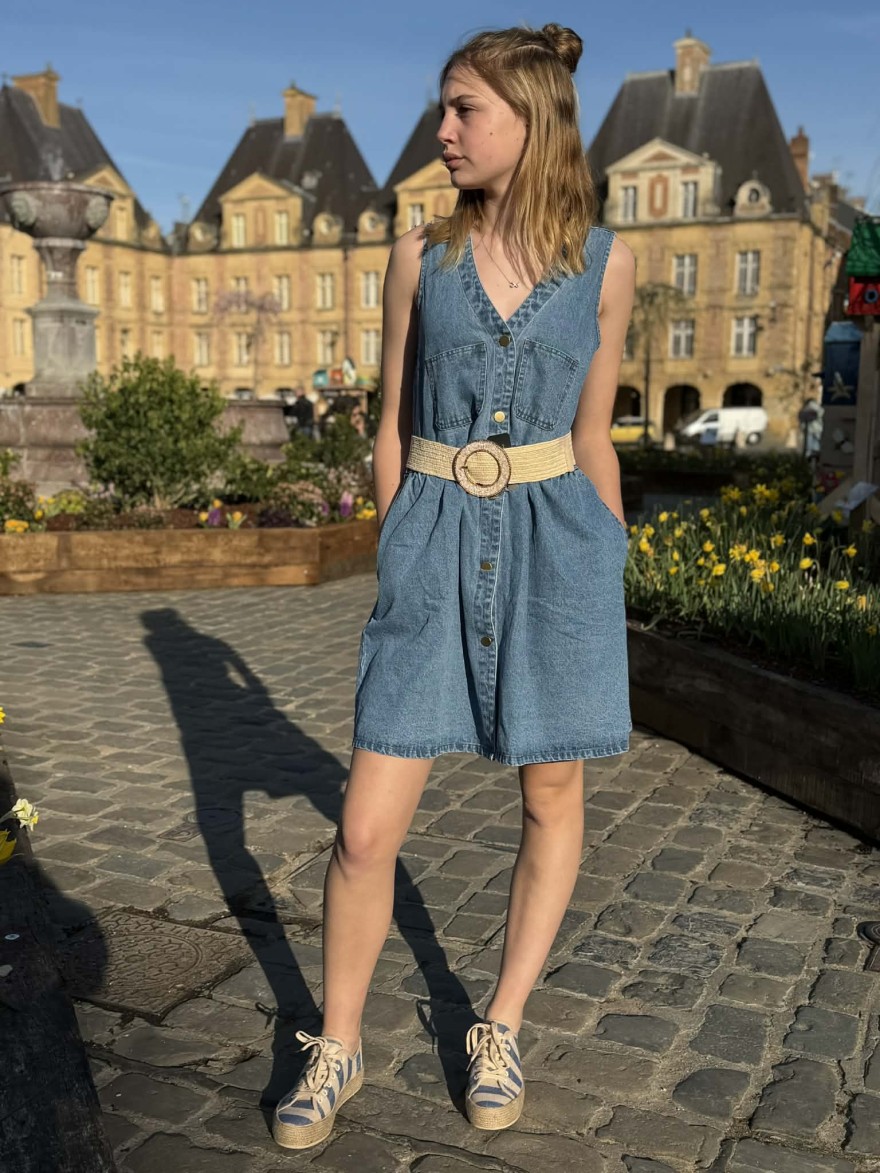 Basket Semelle Corde Rayée Findlay Bleu Denim | Marina & Paloma