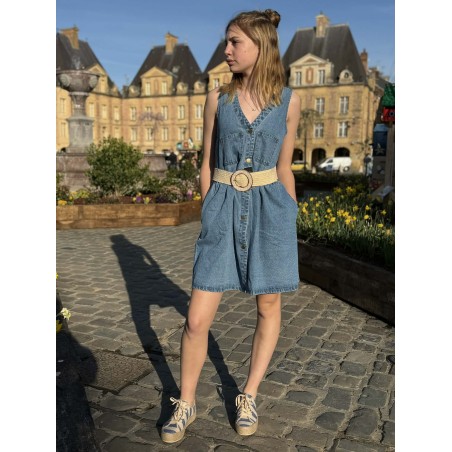 Basket Semelle Corde Rayée Findlay Bleu Denim | Marina & Paloma