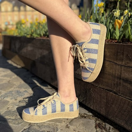 Basket Semelle Corde Rayée Findlay Bleu Denim | Marina & Paloma