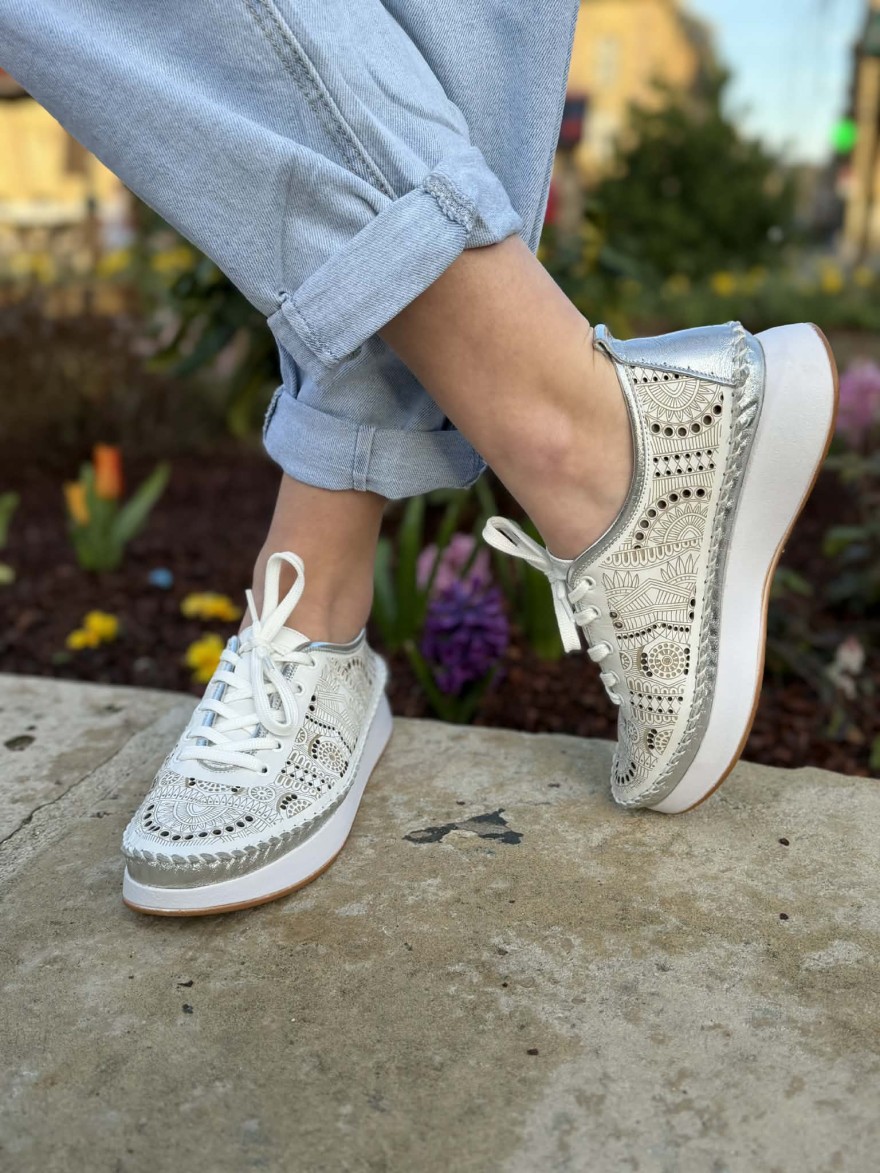 Basket Pedro Torres 109-MBON1 Cuir Blanc Motifs Argentés | Marina & Paloma