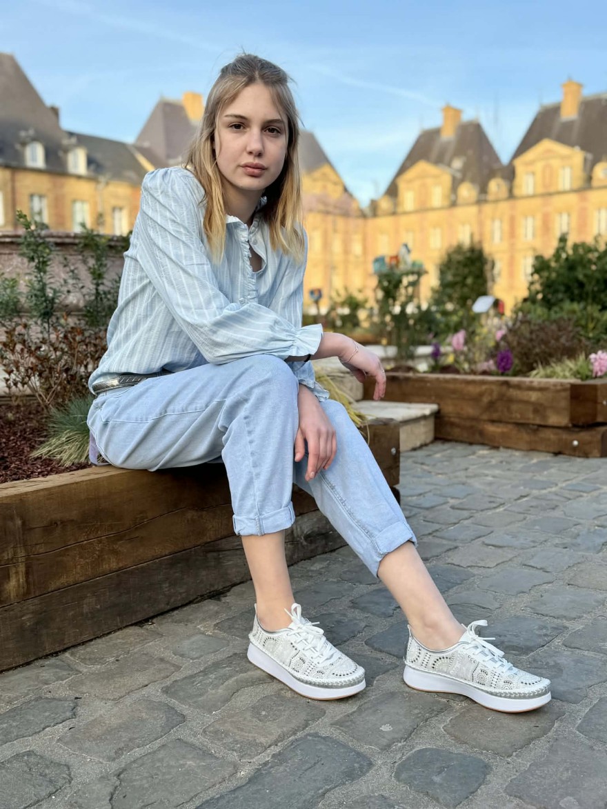Basket Pedro Torres 109-MBON1 Cuir Blanc Motifs Argentés | Marina & Paloma