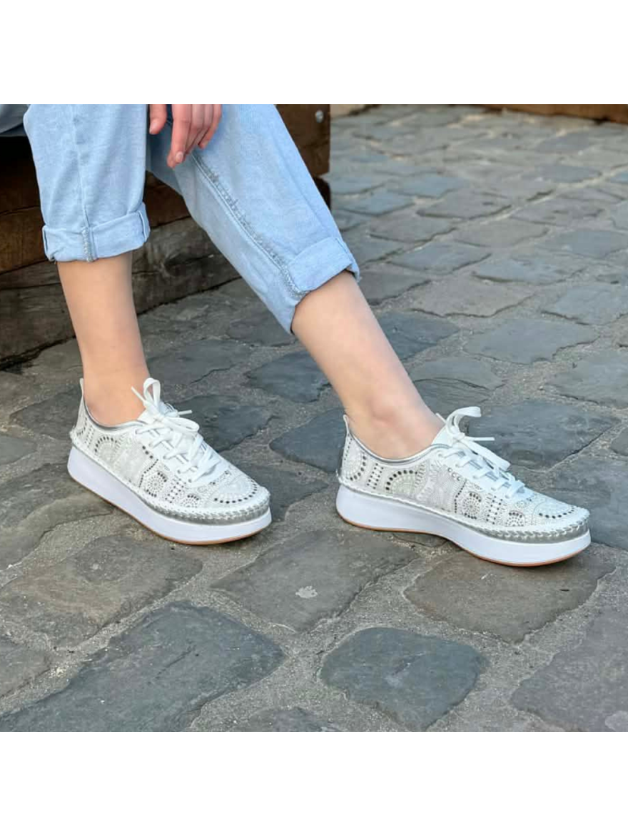 Basket Pedro Torres 109-MBON1 Cuir Blanc Motifs Argentés | Marina & Paloma