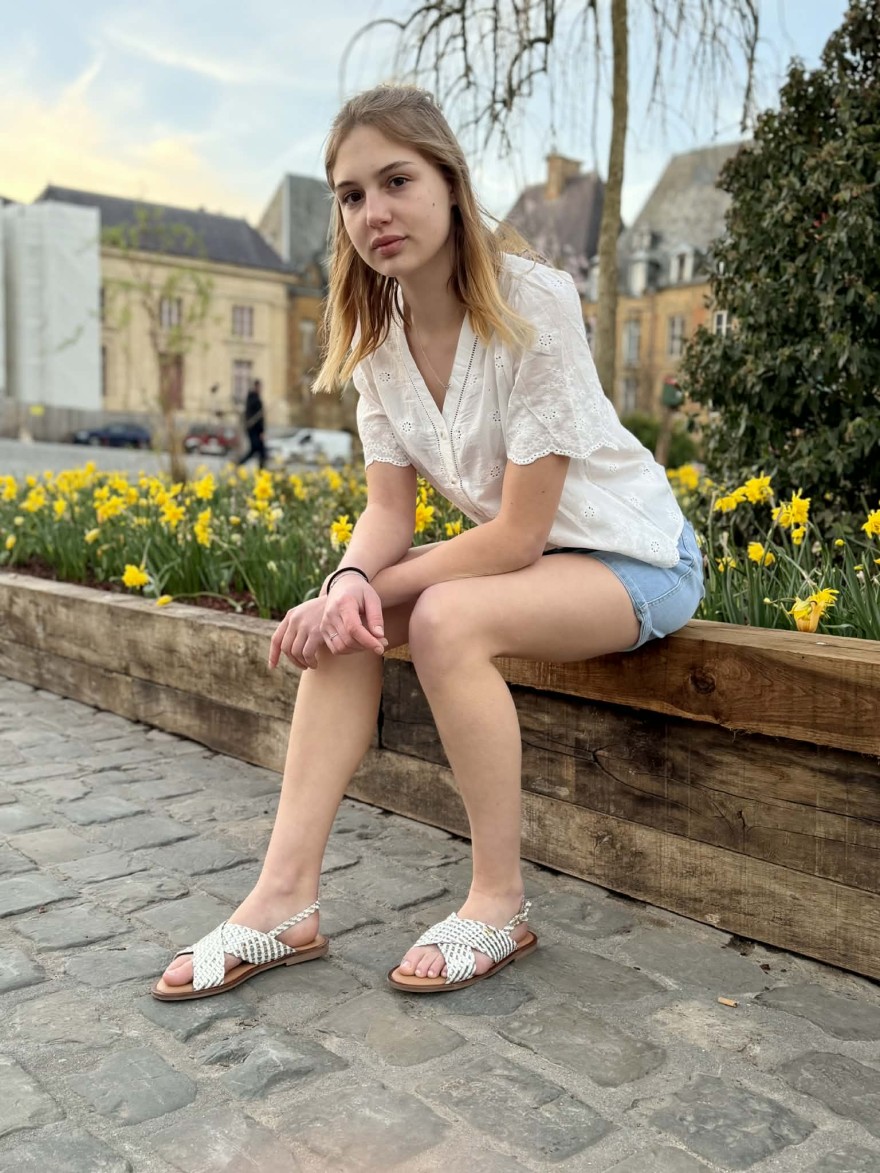 Nu-pied Les Tropéziennes Doa cuir tressé blanc doré | Marina & Paloma