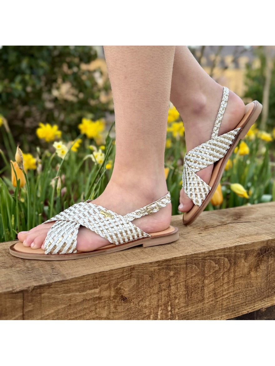 Nu-pied Les Tropéziennes Doa cuir tressé blanc doré | Marina & Paloma