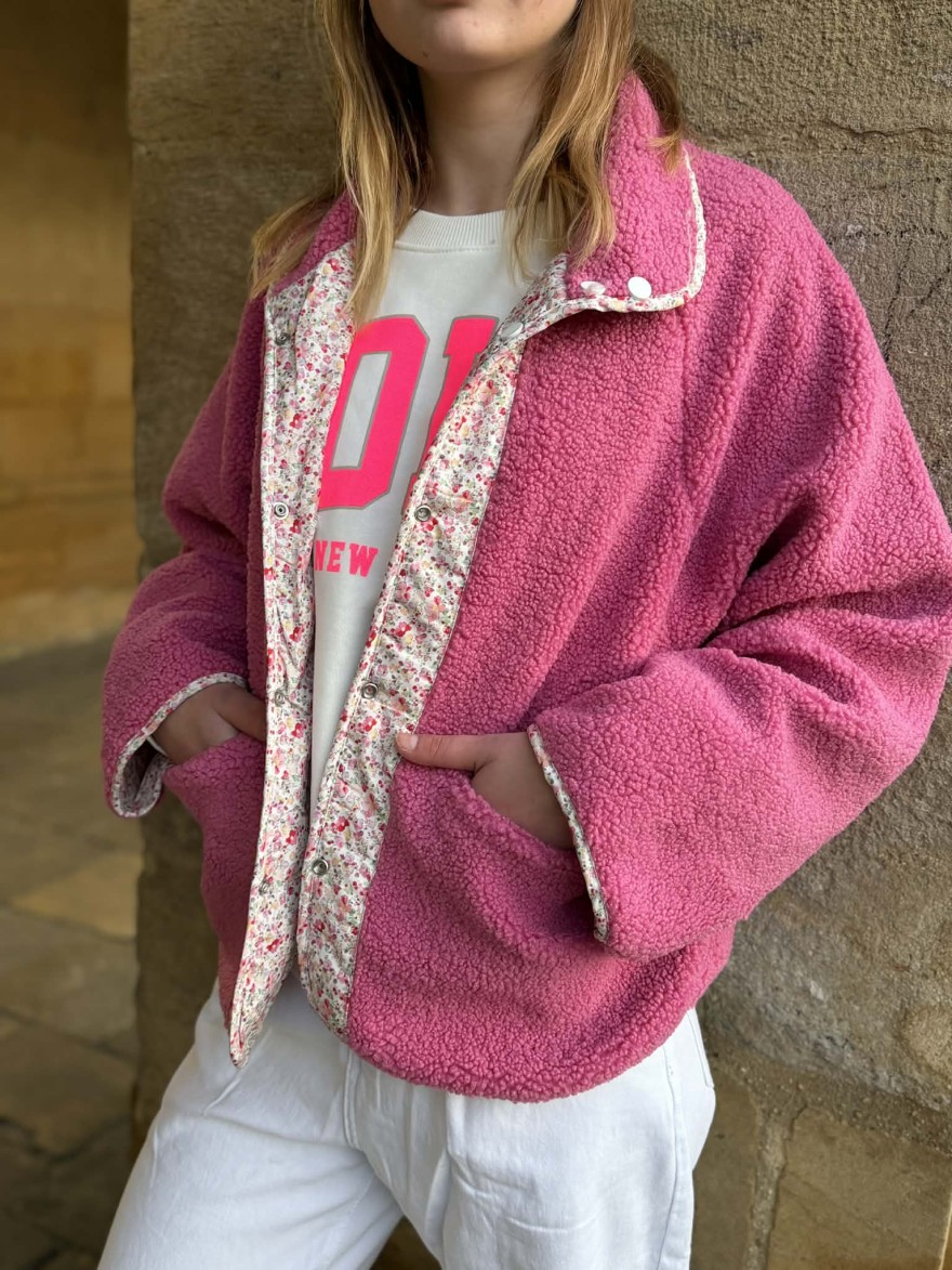 Veste réversible rose Season teddy & imprimé fleuri | Marina & Paloma