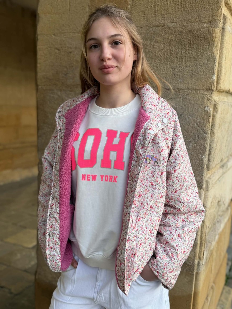 Veste réversible rose Season teddy & imprimé fleuri | Marina & Paloma