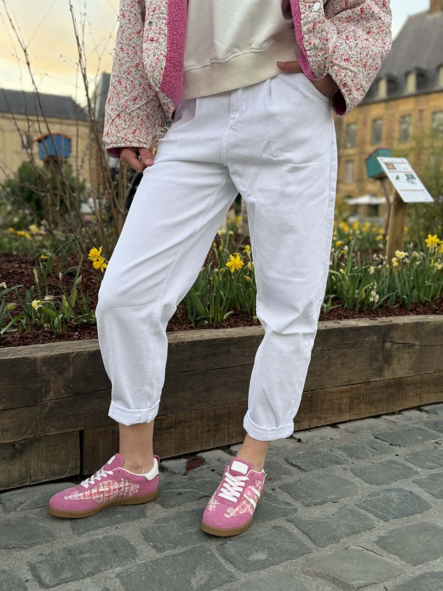 Jean balloon blanc Nina Carter taille haute coupe 7/8e | Marina & Paloma