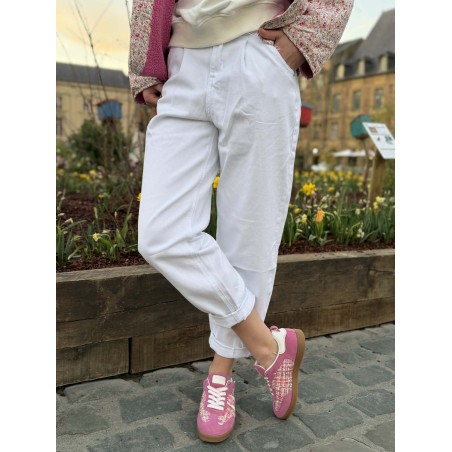 Jean balloon blanc Nina Carter taille haute coupe 7/8e | Marina & Paloma