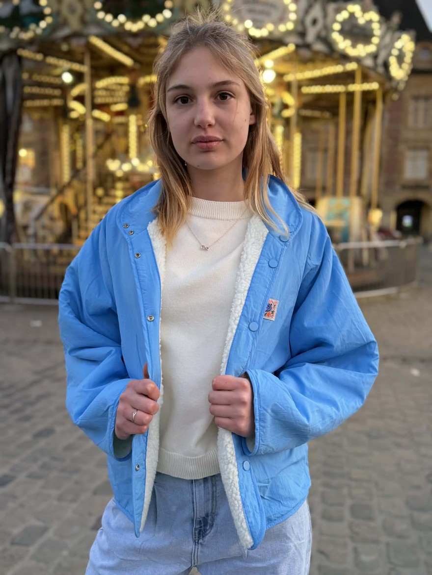 Veste réversible bleu Season teddy & coupe-vent tendance | Marina & Paloma