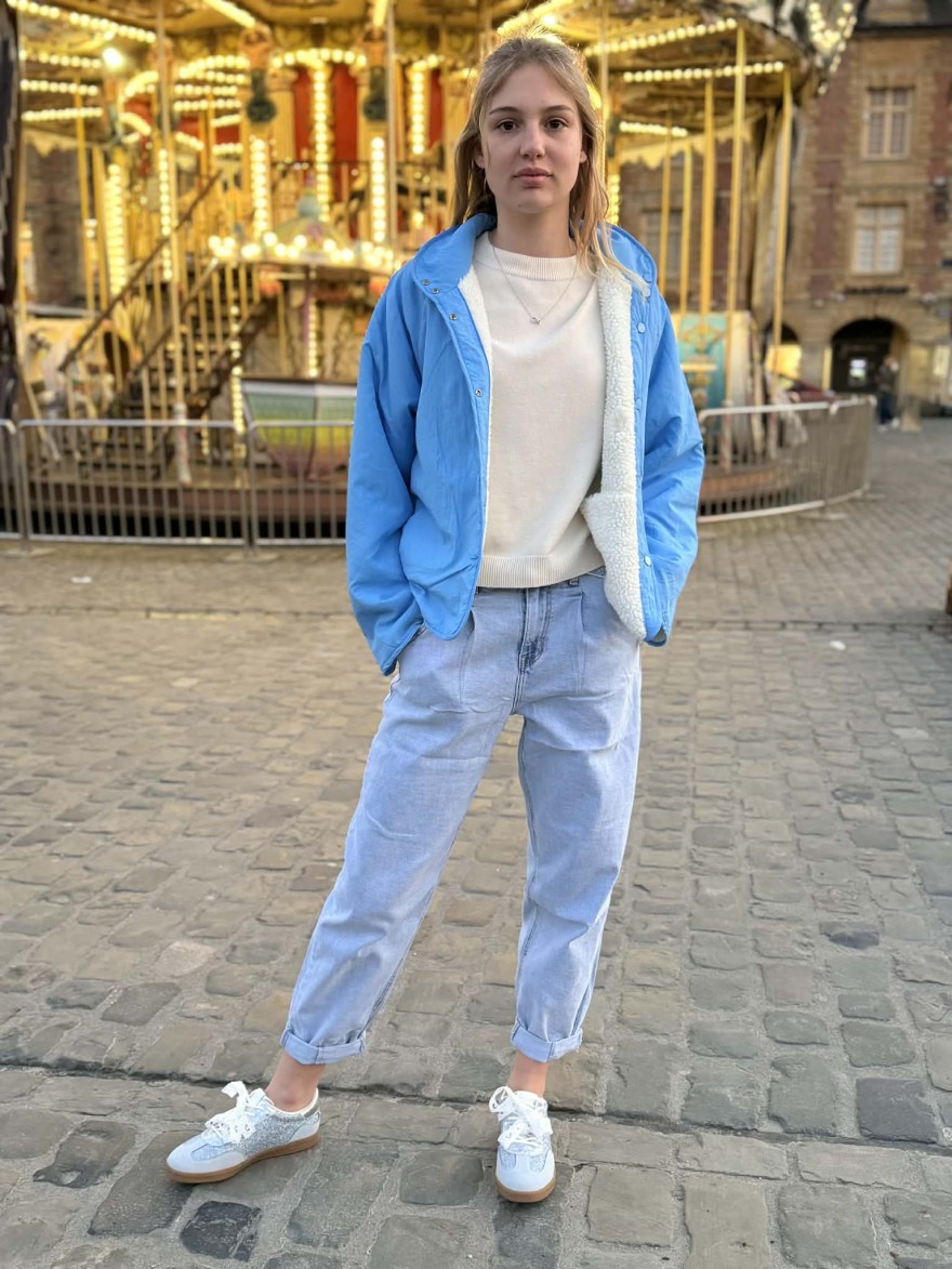 Veste réversible bleu Season teddy & coupe-vent tendance | Marina & Paloma