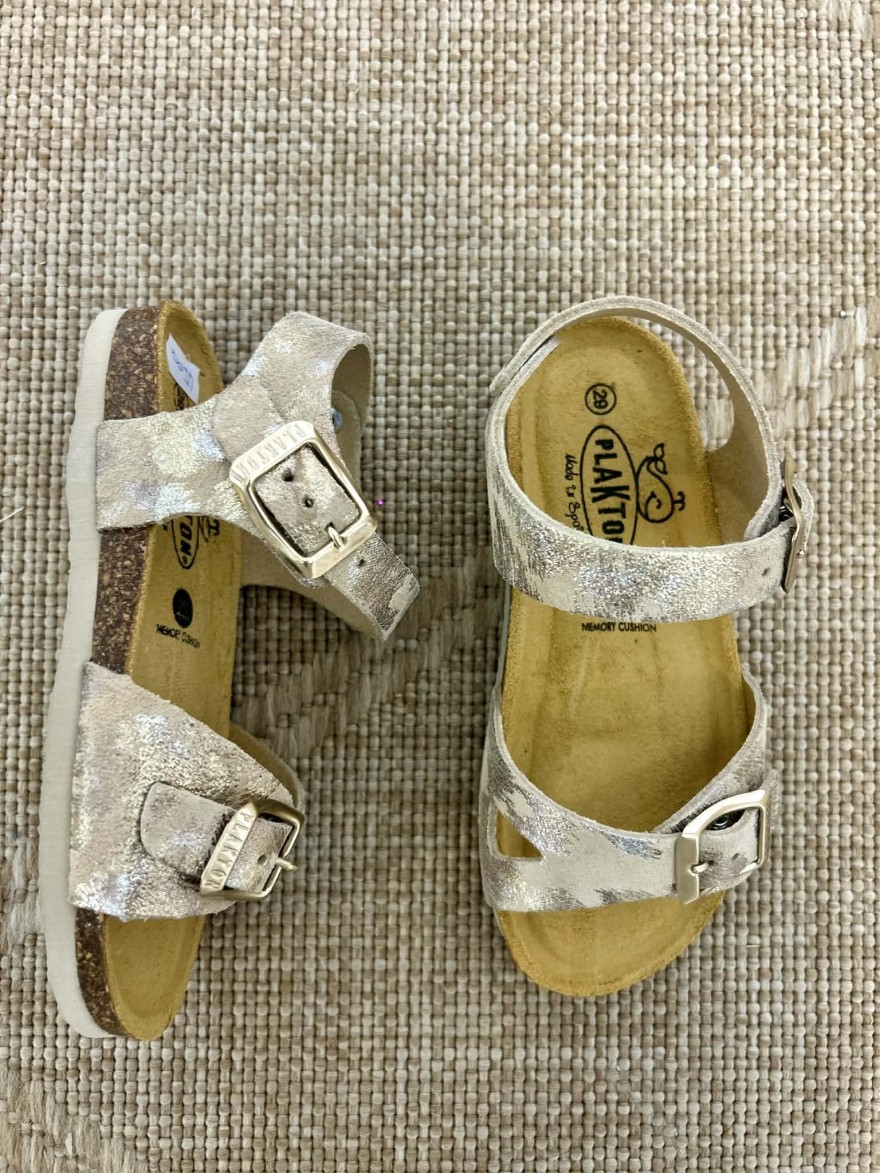 Nu-pied fille Plakton Lisa doré confort liège | Marina & Paloma