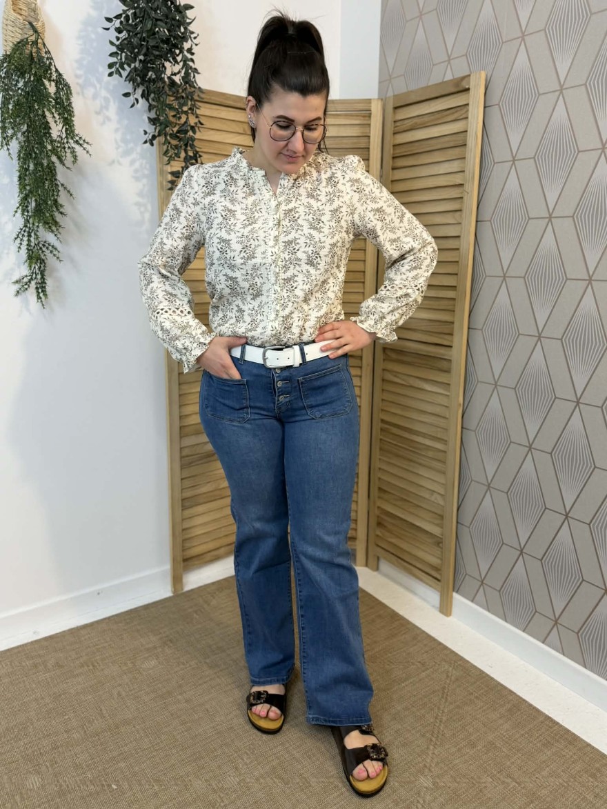 Jean wide bleu taille haute boutons apparents | Marina & Paloma