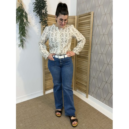 Jean wide bleu taille haute boutons apparents | Marina & Paloma