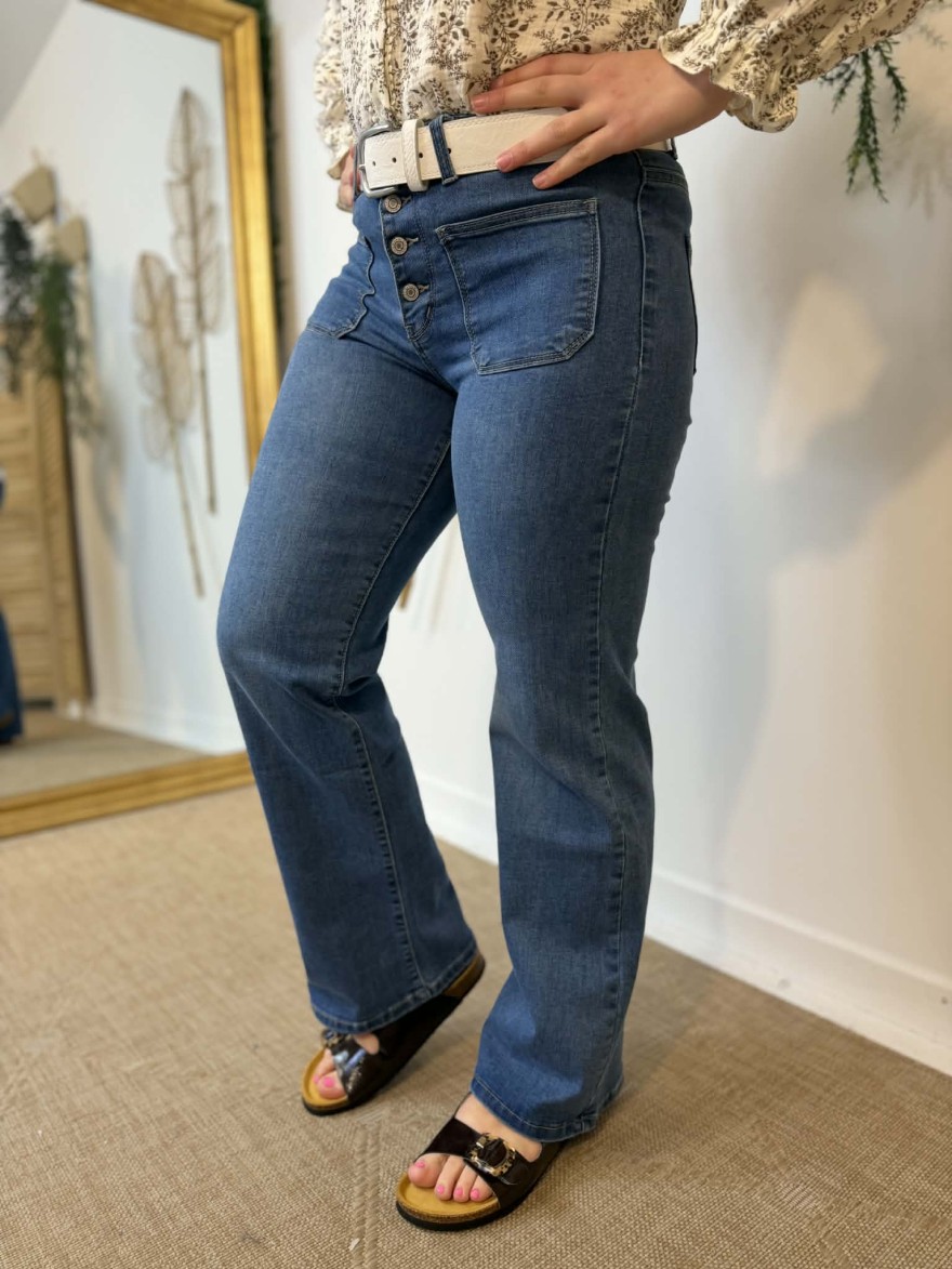 Jean wide bleu taille haute boutons apparents | Marina & Paloma