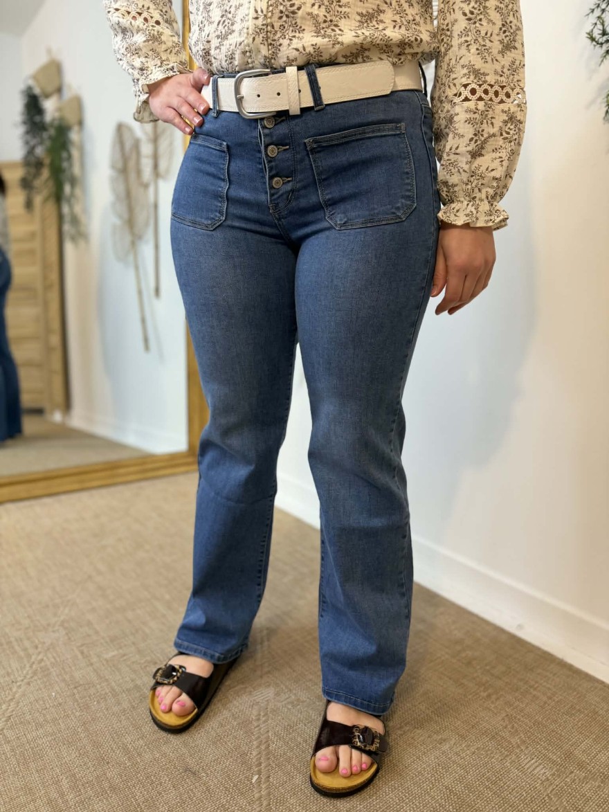 Jean wide bleu taille haute boutons apparents | Marina & Paloma