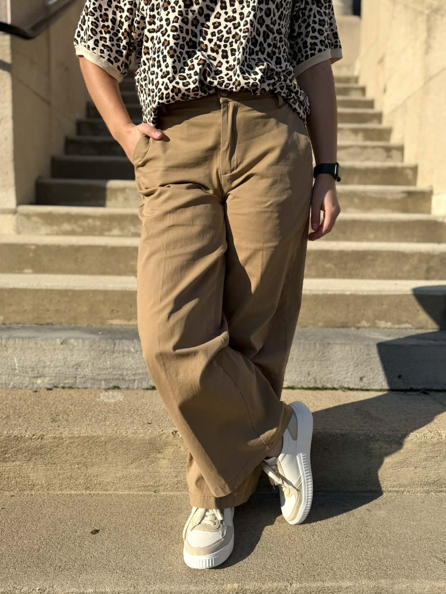 Chino palazzo camel taille haute fluide femme | Marina & Paloma