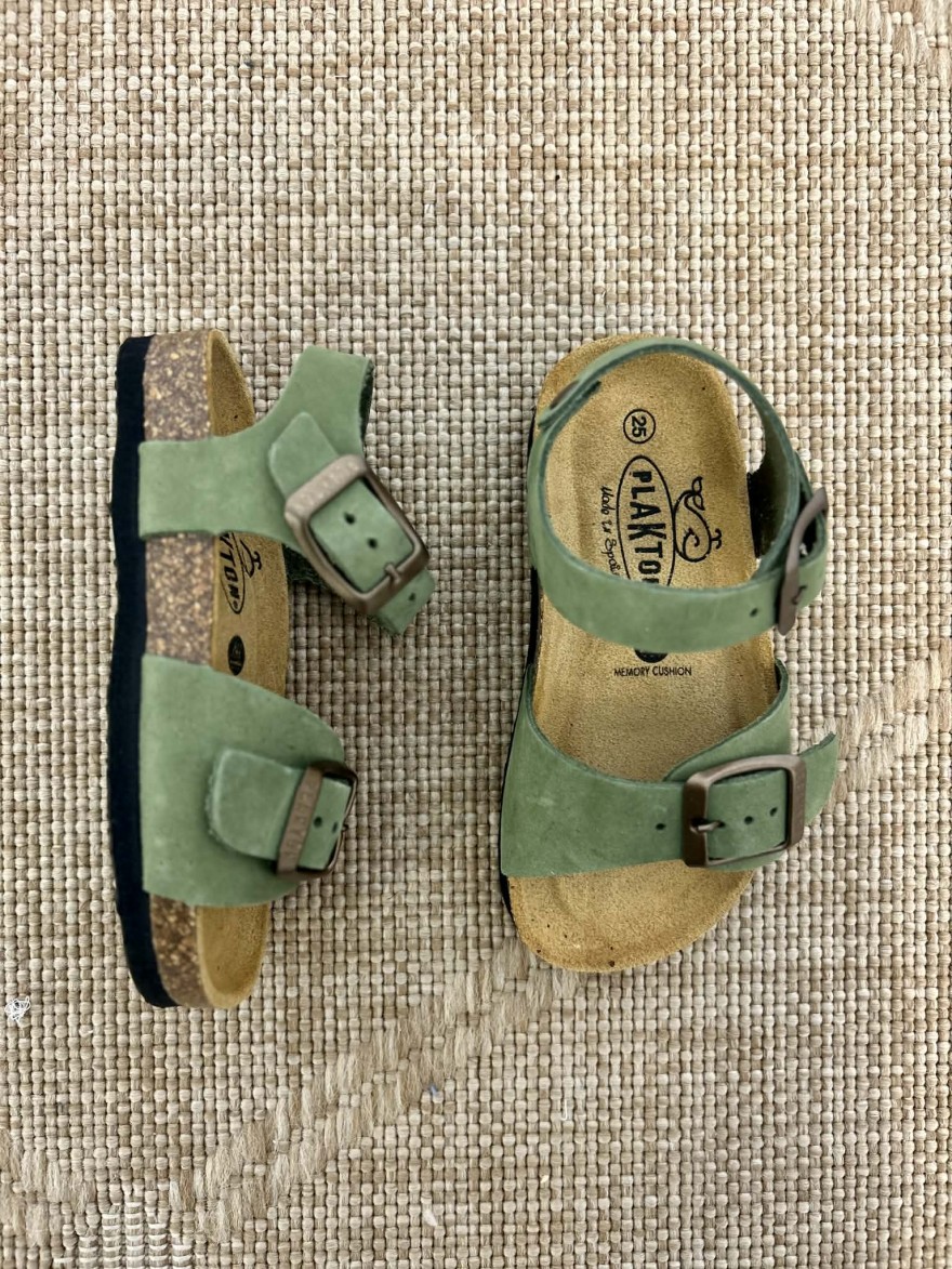 Nu-pied garçon Plakton Louis vert nubuck anatomique | Marina & Paloma