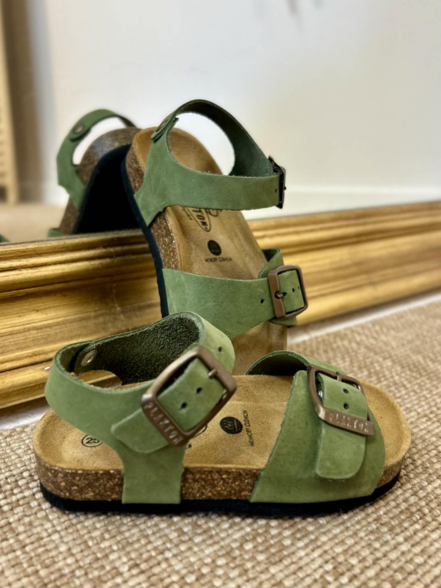 Nu-pied garçon Plakton Louis vert nubuck anatomique | Marina & Paloma