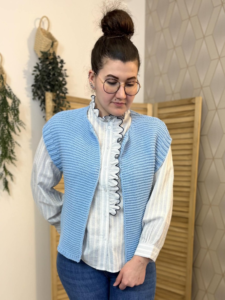 Gilet Sans Manche Bleu Ciel Maille Texturée Femme | Marina & Paloma