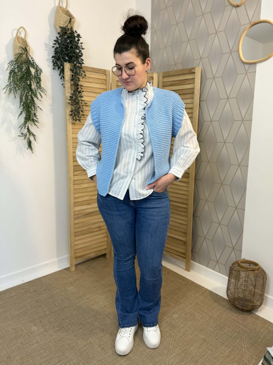 Gilet Sans Manche Bleu Ciel Maille Texturée Femme | Marina & Paloma