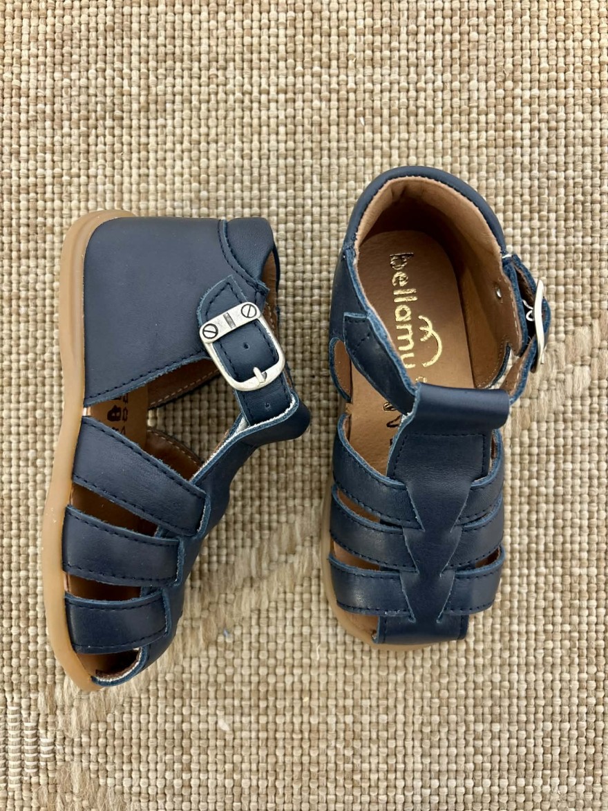 Nu-pied fermé Bellamy Parvi bleu cuir bébé maintien | Marina & Paloma