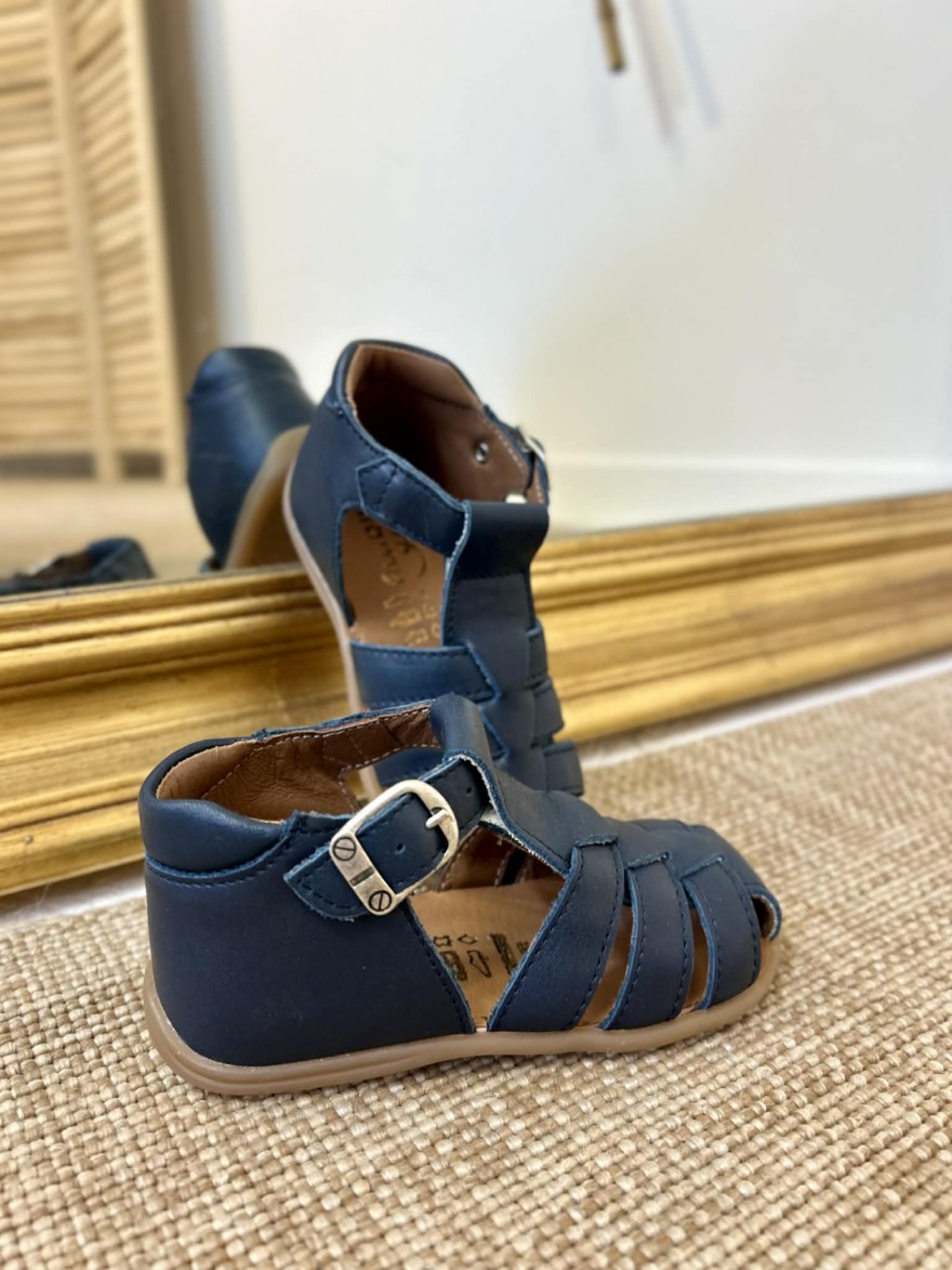 Nu-pied fermé Bellamy Parvi bleu cuir bébé maintien | Marina & Paloma
