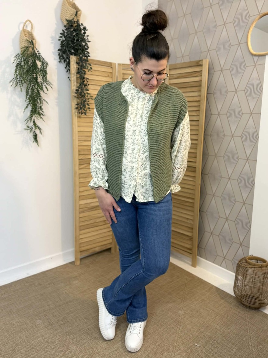 Gilet sans manche maille kaki Cocco coupe ample | Marina & Paloma