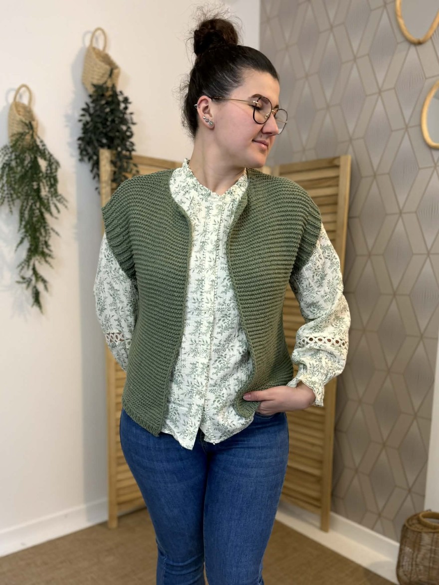 Gilet sans manche maille kaki Cocco coupe ample | Marina & Paloma