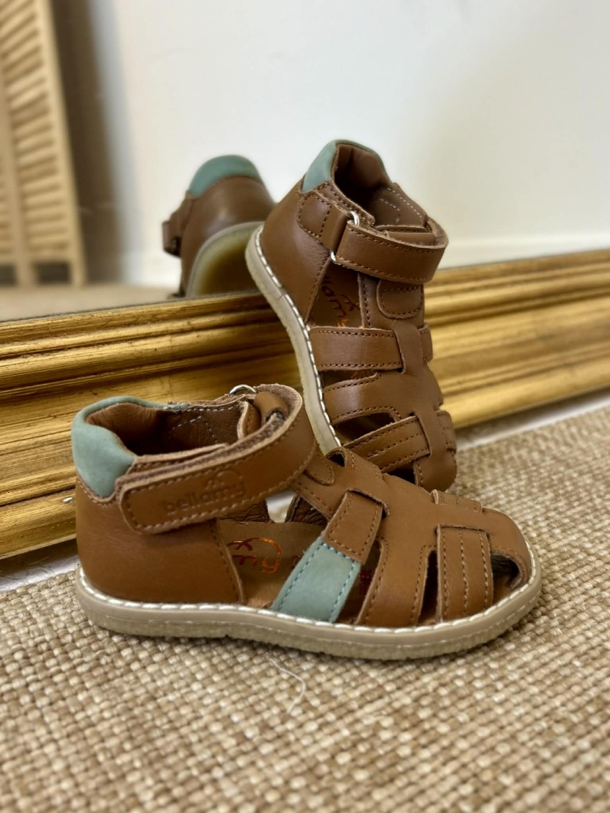 Nu-pied fermé cuir camel Bellamy Clovis maintien enfant | Marina & Paloma