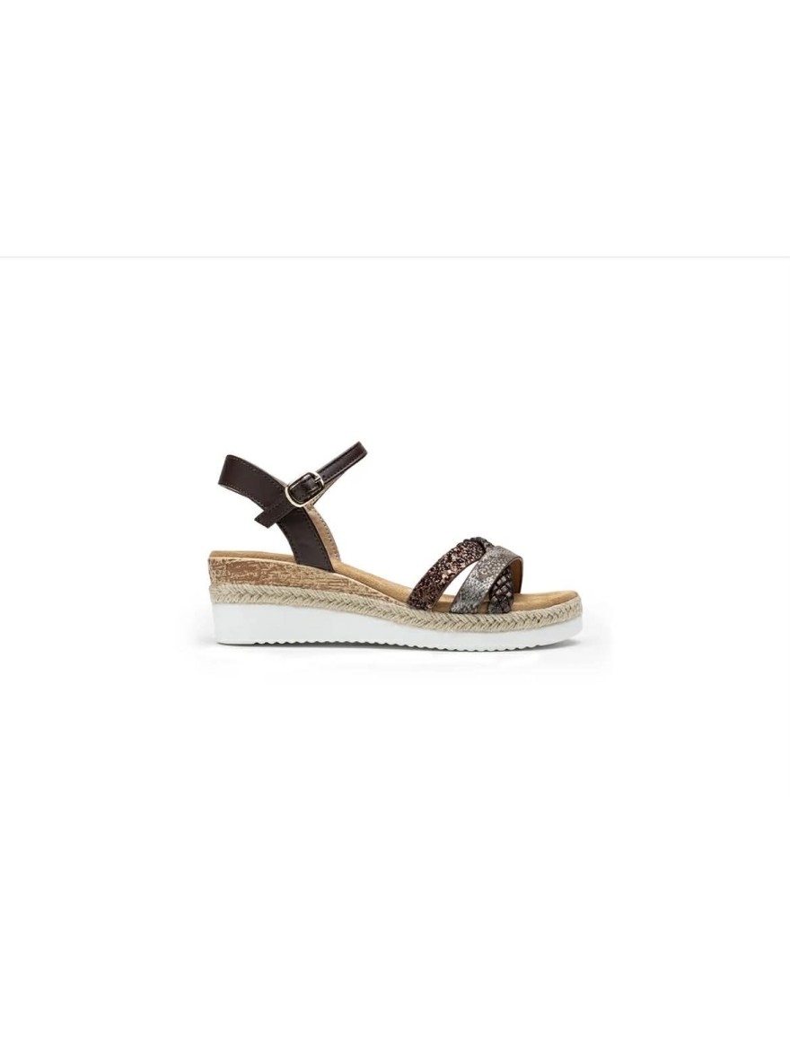 Nu-pied compensé marron Lady Glory brides croisées | Marina & Paloma