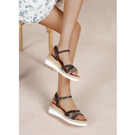 Nu-pied compensé marron Lady Glory brides croisées | Marina & Paloma