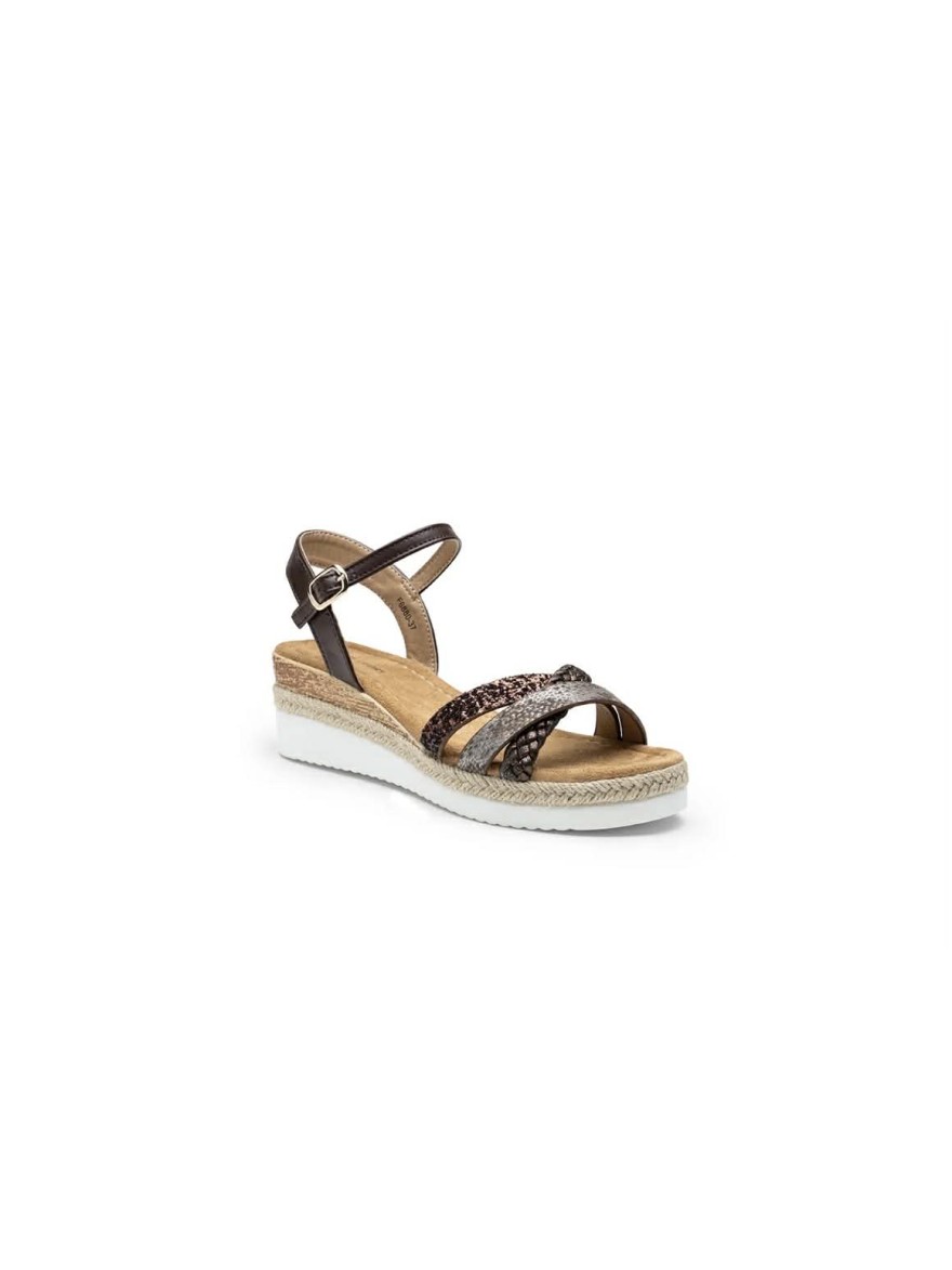 Nu-pied compensé marron Lady Glory brides croisées | Marina & Paloma