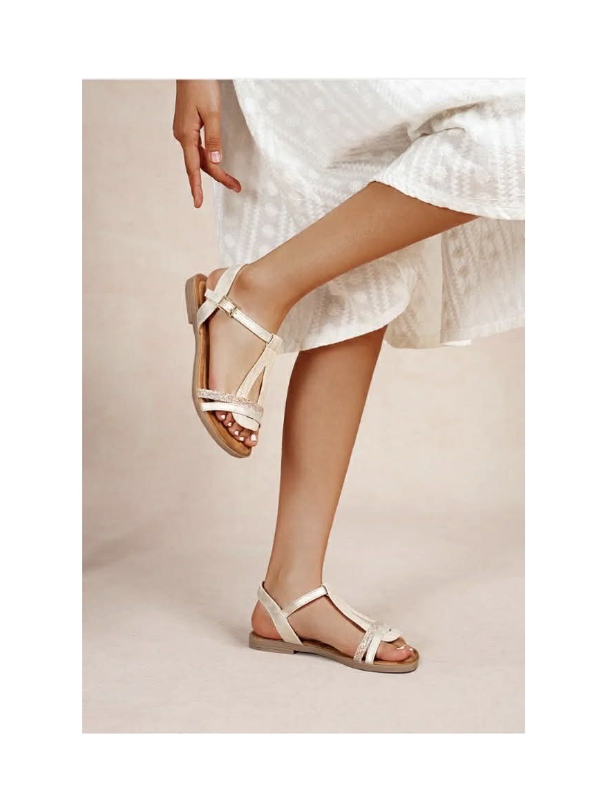 Nu-pied plat Lady Glory beige irisé petit prix femme | Marina & Paloma
