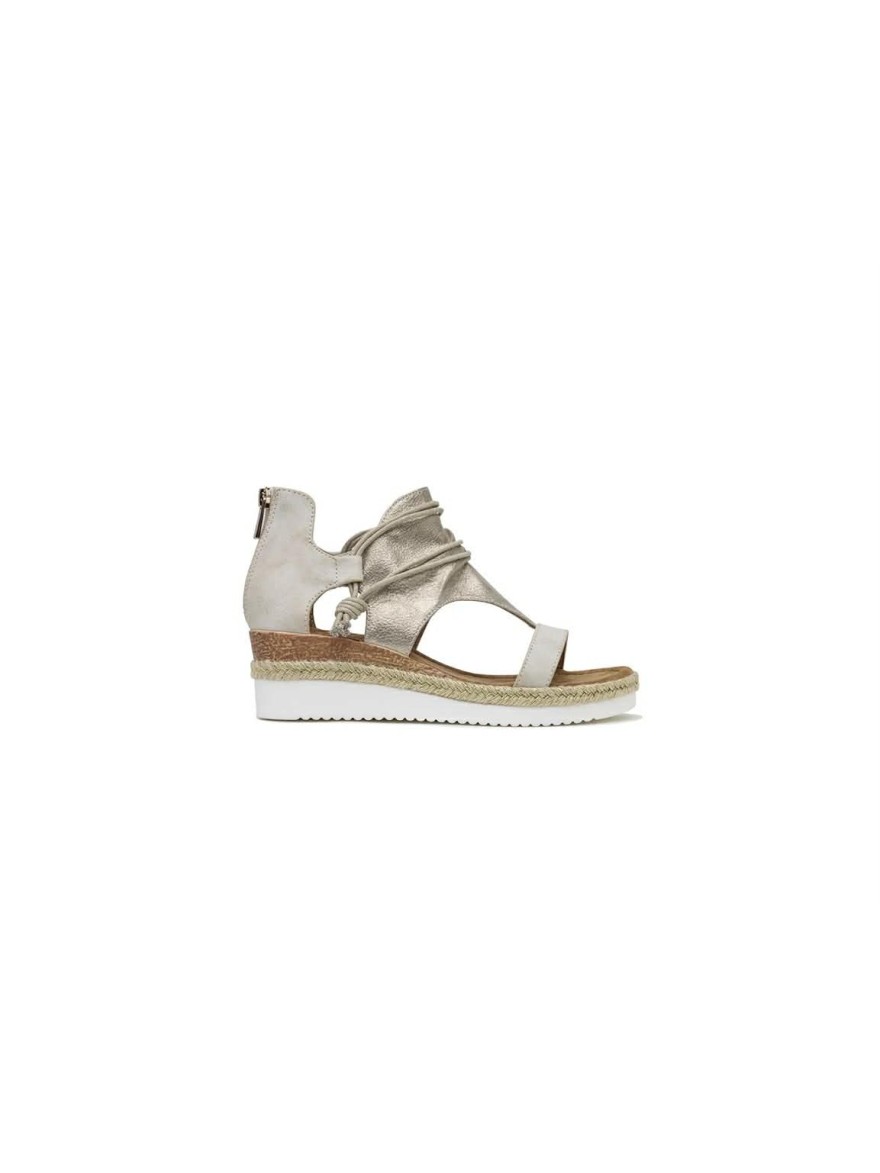 Nu-pied doré Lady Glory compensé 5,5 cm zip et lacet | Marina & Paloma