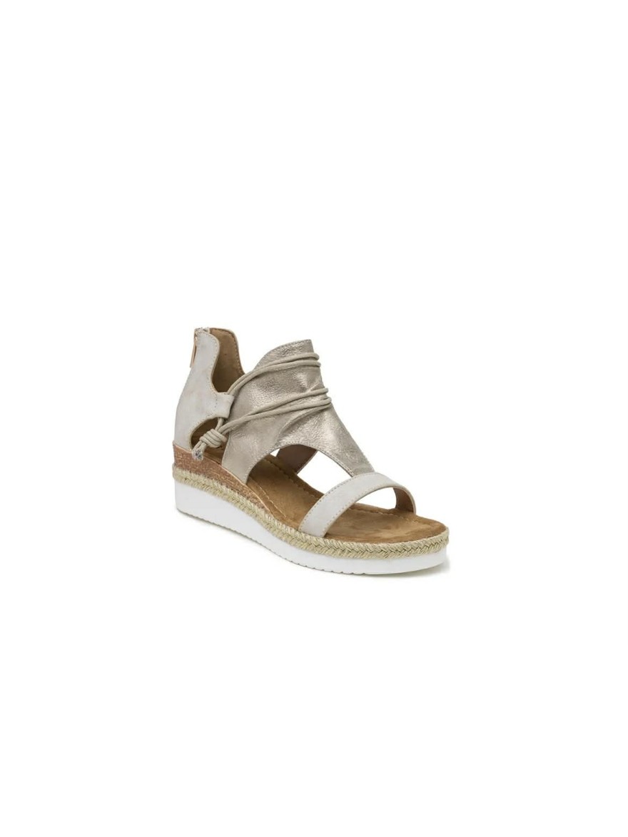 Nu-pied doré Lady Glory compensé 5,5 cm zip et lacet | Marina & Paloma