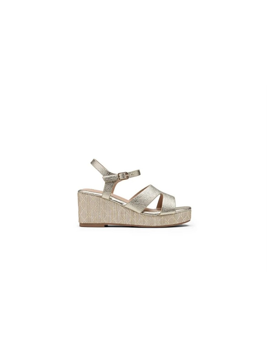 Nu-pied compensé Lady Glory doré 7 cm plateforme chic | Marina & Paloma