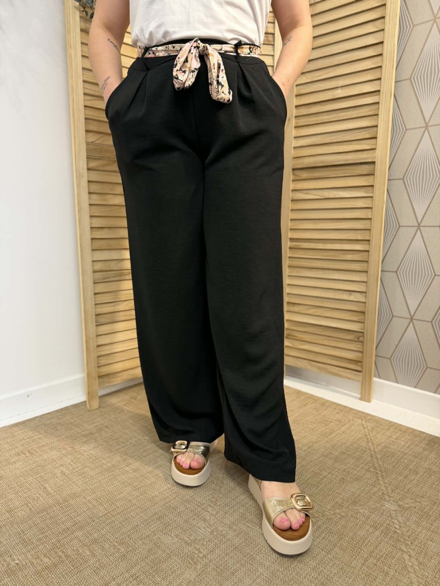 Pantalon fluide noir Mily palazzo taille haute chic | Marina & Paloma