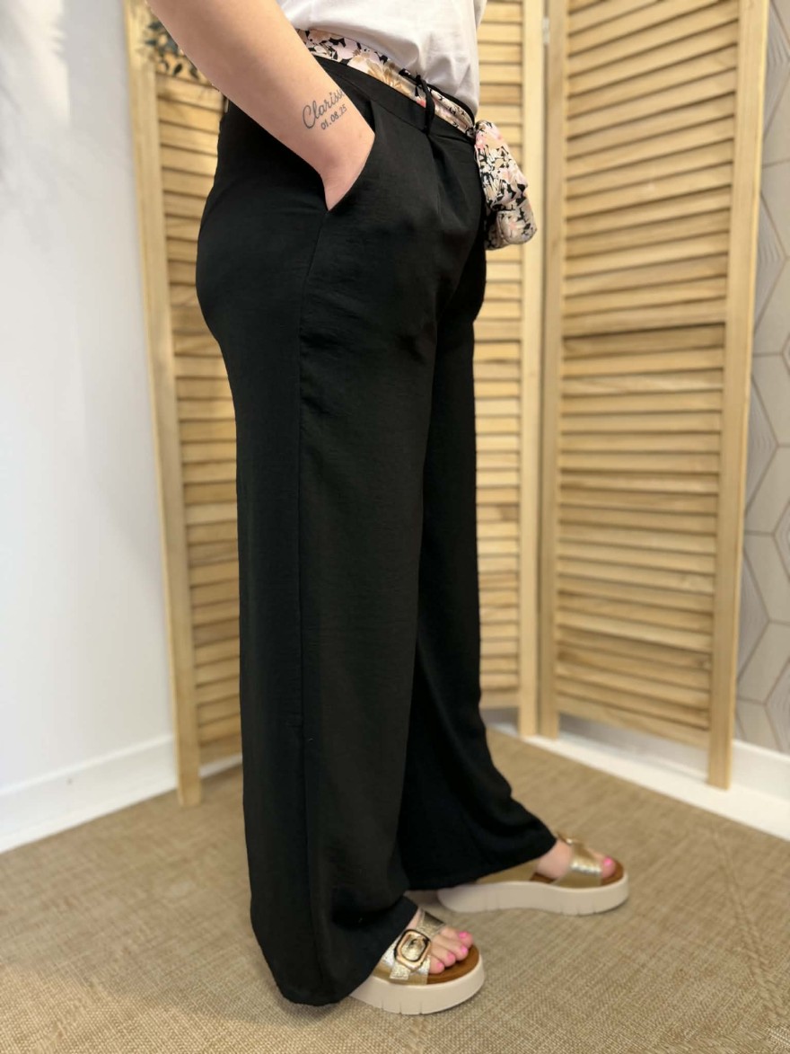 Pantalon fluide noir Mily palazzo taille haute chic | Marina & Paloma