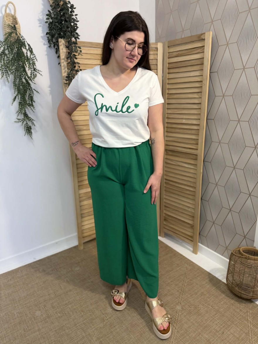 Pantalon fluide vert 7/8 grande taille confortable | Marina & Paloma