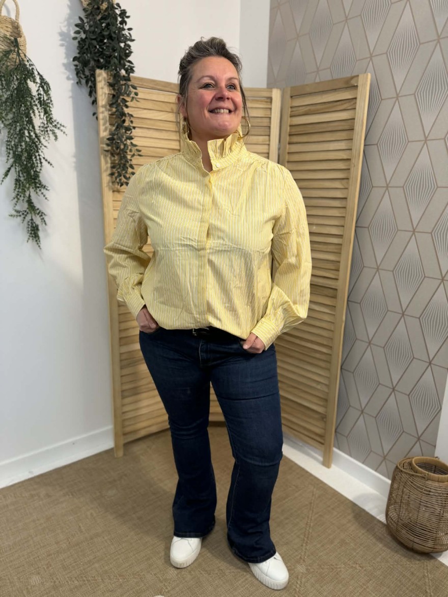 Chemise rayée jaune col montant grande taille | Marina & Paloma